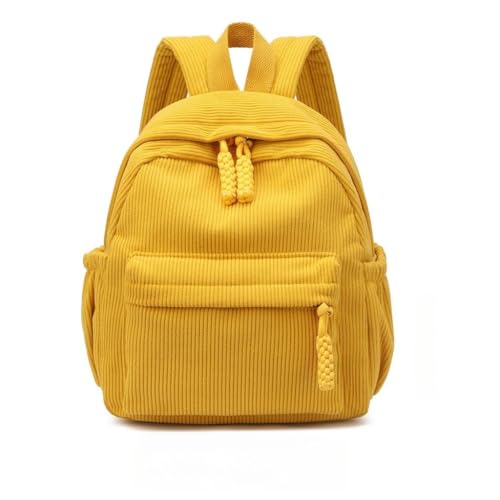 Mochila Pequena Feminina De Veludo Cotelê Estilo Juvenil Casual Escolar Trabalho(Amarelo)