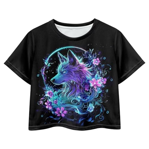 Image of Girls Summer Crop Top Outfits Short Sleeve T Shirts Kids Cute Clothes Tees Blouse