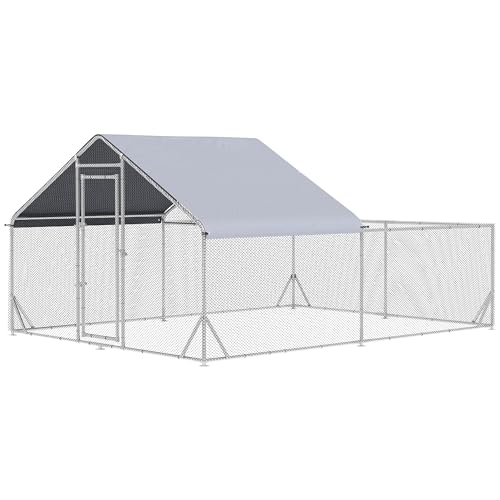 PawHut Enclos poulailler chenil volière extérieur 12 m² - parc grillagé dim. 4L x 3l x 2H m - espace couvert - acier galvanisé
