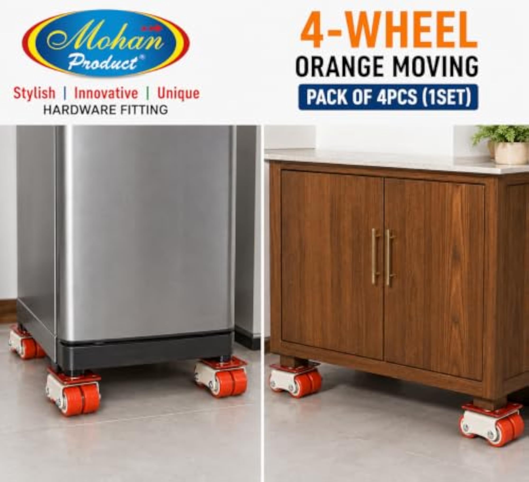 4-Wheel Moving Orange Caster Pack Of 4pcs