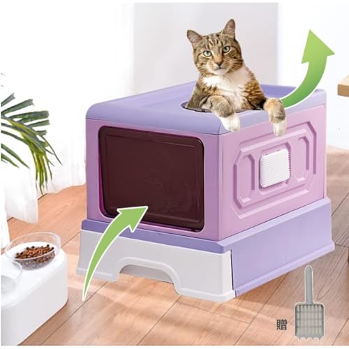 【Auyyhui】 猫トイレ 大型 折りたたみ式 密閉式ふた付き LED ライト付き 砂飛び散り防止 砂落とし 臭い抑制 犬猫用 引き出し式 お手入れ簡単 ペット用トイレP22