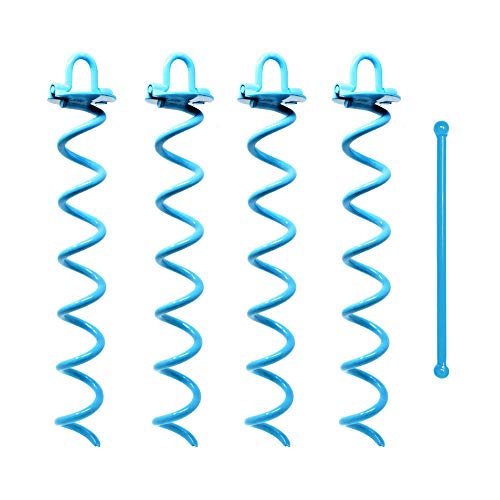 Spiral Ground Anchor, 16 Inches, 4-Pack Kit, with Torque Bar and Carrying Sack