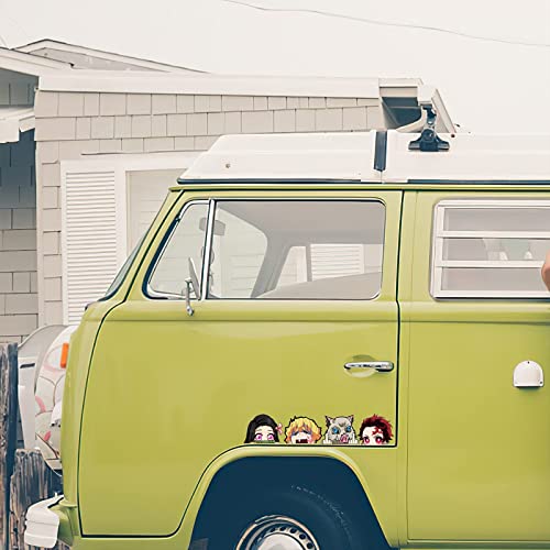 4Pcs 5.1" Anime Stickers Pack For Car, Vinyl Bumper Window Demon Slayer Decals Peeking For Trucks Motorcycle Laptop Skateboard Guitar Travel Case Sticker Wall Door Luggage Stickers #TOP1