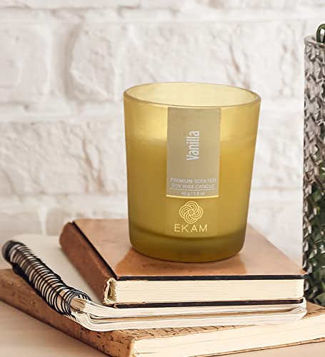 Image of EKAM Vanilla Votive Soy Wax Scented Candle, 40 Grams, 10 Hours Burn Time| Long Lasting Premium Candles | Ideal for Home Decor | Gifting & Aromatherapy (Pack of 6)