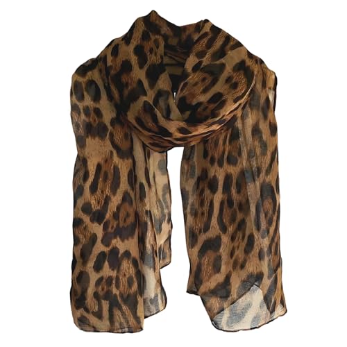 Damen Schal mit Leopard Muster,Elegantes Halstuch aus weicher Bali-Viskose,Zeitloser Leopardenprint für Herbst,Winter und Sommer,Vielseitig als Stola,Bandana oder Wrap tragen,Atmungsaktiv und leicht