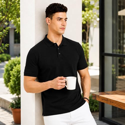 Image of Men's Plain Polo T-Shirt | Cotton Blend Regular Fit Casual Collar T-Shirt