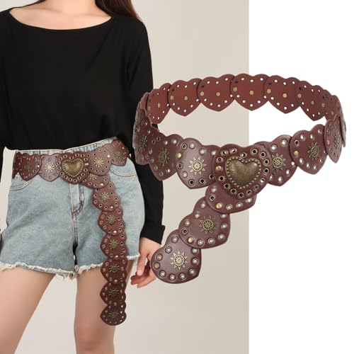 Hollow Disc Belt Western Style Exaggerated Cowboy Wide Disc Belt Metal Buckle Vintage Soft for Women4