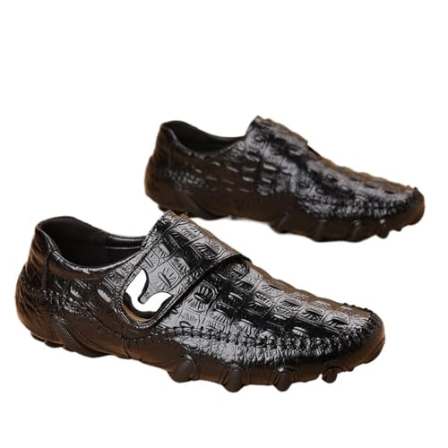 Men's Spring Fashionable Leather Loafers Genuine Crocodile Pattern Moccasins Stylish Large Size Shoes for Men
