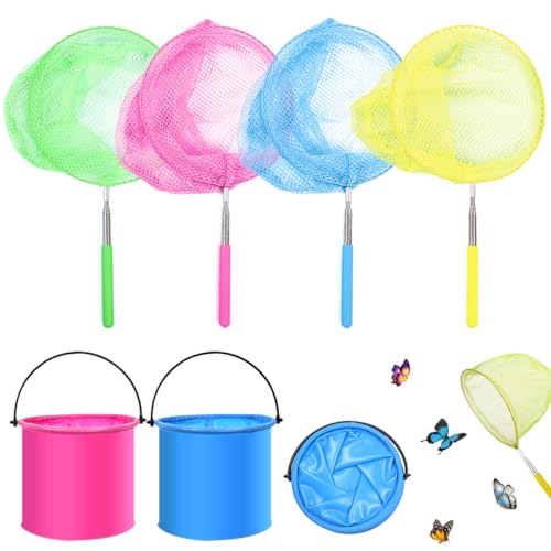 Paquete de 6 Redes de Aterrizaje para niños, Redes de Aterrizaje retráctiles, Redes para Pescar, cazamariposas, adecuadas para Que los niños atrapen Insectos, Peces pequeños, etc. en Verano.
