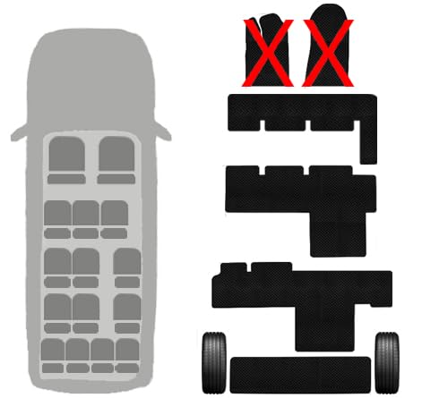 Custom Fit Rubber Floor Mats for Ford Transit Passenger Vans (2015–2026, 8–15 Passenger) – All-Weather, Non-Slip, Heavy Duty – Full Coverage - Black (
