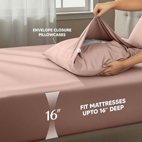 Image of Utopia Bedding Queen Size Sheet Set - 4 Piece Bed Sheets, Soft and Breathable Microfiber, Includes 1 Fitted Sheet, 1 Flat Sheet and 2 Pillowcases - Oeko Tex (Blush Pink)