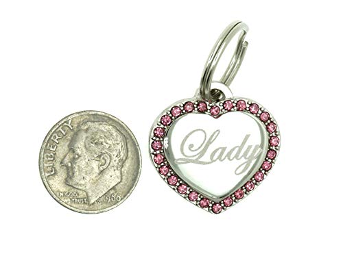 Custom Engraved Personalized Stainless Steel Small Heart Pink Rhinestones Dog Cat Pet Id Jewelry Bling Tag #TOP2