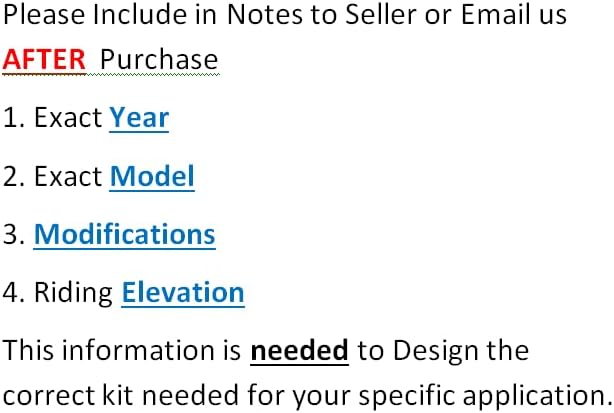 Text instructing to provide vehicle year, model, modifications, and riding elevation for custom kit design