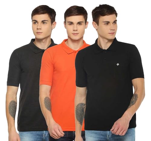 Image of Dollar Men's Pack of 1 Solid Cotton Blend Polo Neck T-Shirt