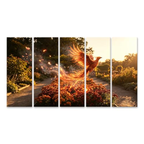 Tableau sur toile phénix mystique islandburner XXL en 5 pièces pour décoration de salon