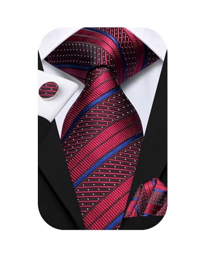 Image of Hi-Tie Mens 70inches Tie Set Extra Long Necktie for Men Cufflinks Handkerchief Big Tall Men Business Wedding