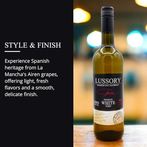 Image of Lussory Premium Airen Alcohol Removed 0.0% Dealcoholized Non Alcoholic White Wine From Spain, Low Calories, Low Sugar, Halal Certified (750ml, 6 Bottles)
