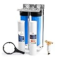 2-Stage Water Filter System 20x4.5 inch Comes with Sediment & Premium Carbon Water Filters | Prefilter, Wrench, Gauge & Release Buttons, Freestanding Steel Frame Included