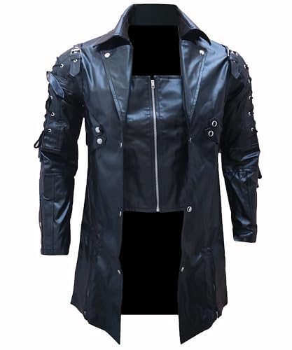 Punk Rave Gotjic Trench Coat - Steampunk Faux Leather Gothic Fashion Military Matrix Coat For Men
