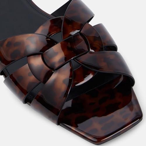 Image of THESHY Women's Flat Sandals Square Toe Patent Leather Comfortable Slip on Slippers Casual Summer Dressy Beach Slide Sandals for Women
