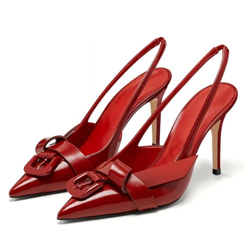 KaroNairy Women Stiletto Heels Pumps High Heels Slingback Pumps Pointed Toe Heels Closed Toe Pumps Metal Buckle Heels Slip On Fashion Party Dress Pumps