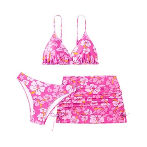 Bikini Niña Rebajas,Conjunto de Bikinis para Niñas 2025 Traje de Baño de Tres Piezas Estampado de Flores Conjuntos de Bañador con Tirantes Ajustable Braga y Falda para Cubrir La Playa Ropa de Playa