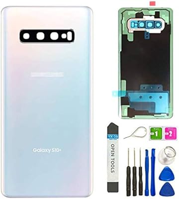 Galaxy S10+ Plus Back Cover Glass Replacement Battery Door Housing Waterproof with Camera Lens Parts for Samsung Galaxy S10+ Plus SM-G975U G975W + Eject Pin Tools (White)