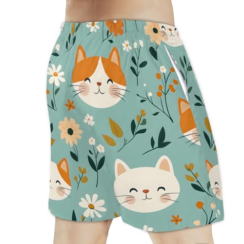 Men's Swim Trunks Size S Cat Picture with Mesh Lining Soft Breathable Quick Dry Beach Shorts3