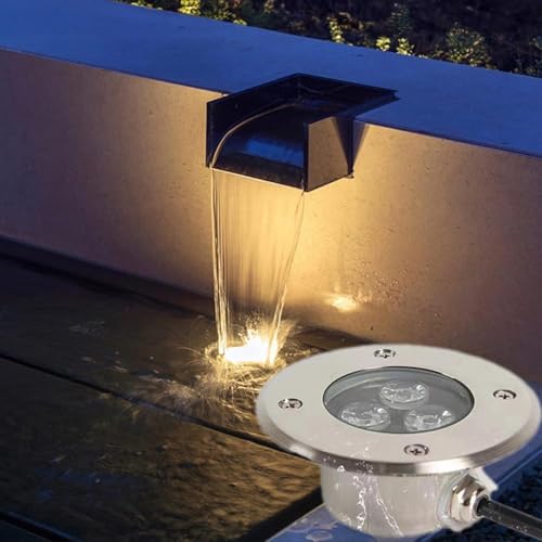 JDZYFFS Luces De Fuentes Subacuáticas, Luces Subacuáticas Ultradelgadas Empotrables IP68, Iluminación De Suelo Para Fuente Con Anillo LED, Iluminación De Paisaje(Warm White,24v)