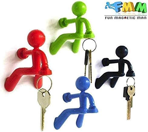 JUYOUVIP 4 pcs Fantastic Magnetic Key Holder with Wall Climbing Man Design for Home Car etc | Ultra Strong Magnet Holds Up to 1.4 Pound | Black, Green, Red, and Blue