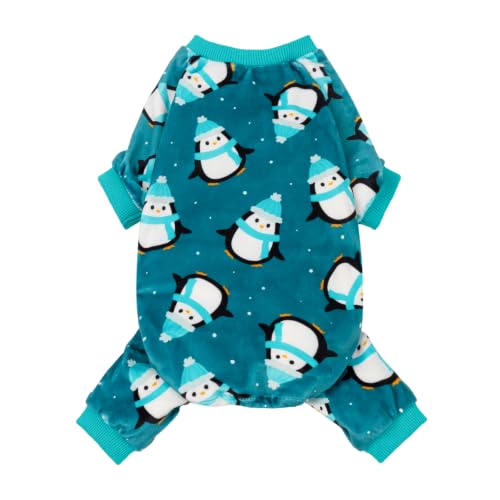 Image of Fitwarm Cute Penguin Dog Pajamas, Dog Winter Clothes for Small Dogs Girl Boy, Cozy Dog Onesie, Soft Pet Jammies, Doggy Apparel, Teal Blue, XS