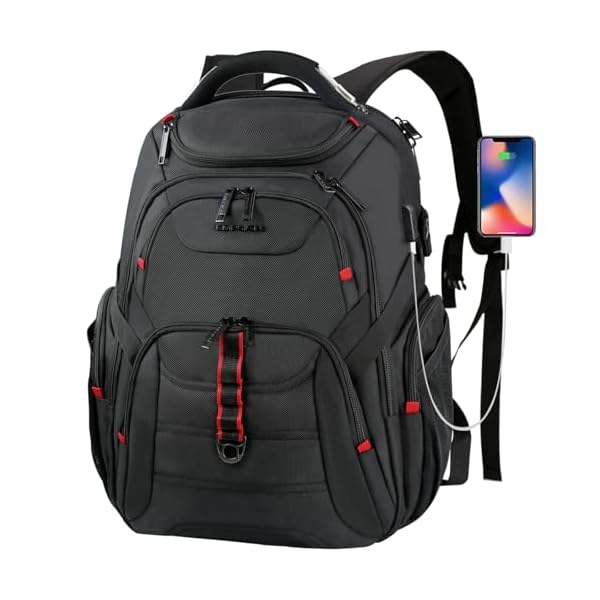 EMPSIGN Travel Laptop Backpack for men, 17.3 Inch Computer Backpack, 45L Anti-Theft Business Laptop Backpack with USB Charging Port, Water-Repellent Work College School Backpack for Men Women, Black