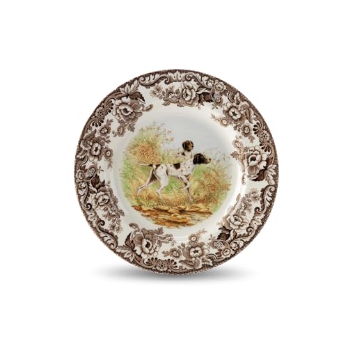 Spode Woodland Dinner Plate, Flat Coated Pointer, 10.5” | Hunting Dogs Collection | Made in England | Ideal Hunting Cabin Décor | Microwave and Dishwasher Safe