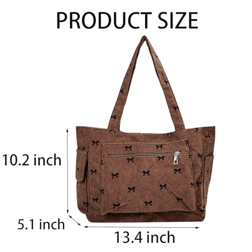 Tote Bag for Women Cute Corduroy Shoulder Bag Bow Tie Canvas Bags Large Capacity Travel Handbag3
