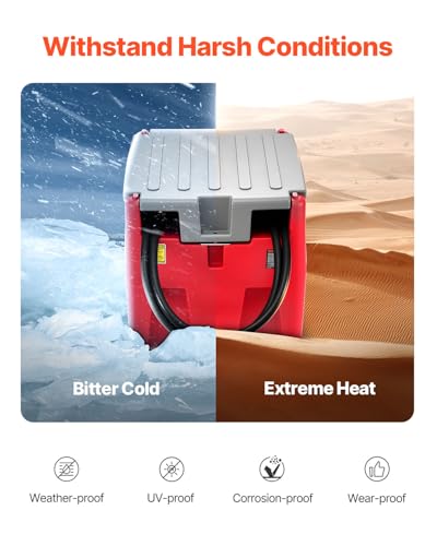 VEVOR Tragbarer Dieseltank 58 Gallonen Mobile Tankanlage, Rot Mobile Dieseltankstelle, 140 W Tankstation Dieseltank, 2600 RPM Transporttank, 12 V Automatik Pumpe, 4 m Schlauch Benzintank zum Betanken