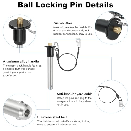PATIKIL Schnellspannstift 1/2 x 2,36, Kugelarretierungsstift 304 Edelstahl Schnellspann Sicherheitspositionierungsstifte mit Druckknopf 25 cm Sicherheitsseil (12 x 60mm)