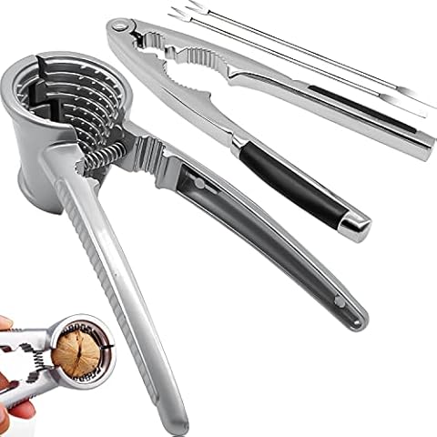 SALADOCY Nussknacker, 2 Pcs Nussknacker Walnüsse+ 2 Pcs Edelstahl Gabeln, Edelstahl Nußknacker, Multifunktionaler Nussknacker, Haselnussknacker mit Rutschfestem Griff Cover