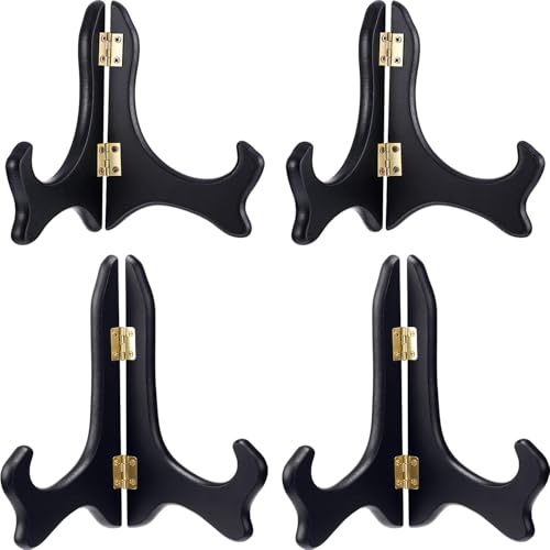 Tatuo 4 Packs Wooden Display Stand Decorative Plate Stands for Display Picture Frame Stand Holder Easels (5 Inch and 6 Inch, Black)