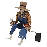 zisemeil halloween cowboy skull statue simulazione luminosa eye simulazione di halloween decorazione di scheletro cowboy per decorazione del desktop (a scacchi gialli)