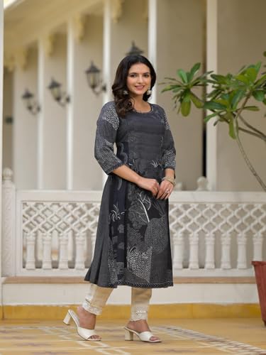 Image of Juniper Black Abstract Printed Kurta with Sequins for Women and Girls