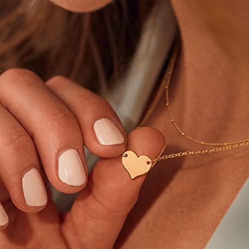 Mevecco Layered Heart Pendant Necklace,14K Gold Plated Love 2 Heart Love Tiny Dainty Layering Pendants Necklaces Jewelry Gift For Women Girls #TOP2