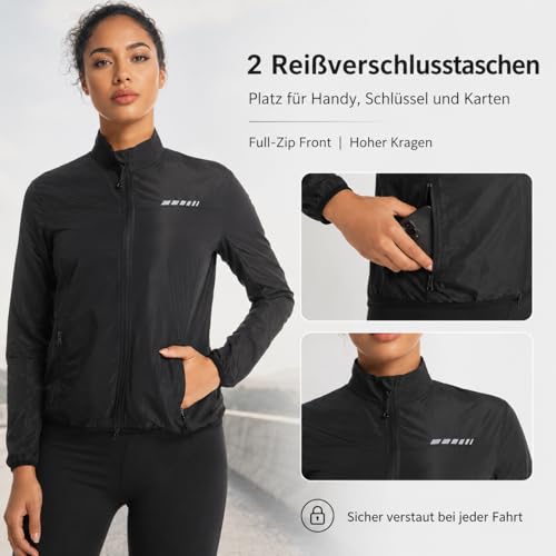 Przewalski Fahrradjacke Damen, Windbreaker Damen Reflektierend Wasserabweisend Atmungsaktiv für Laufen und Radfahren