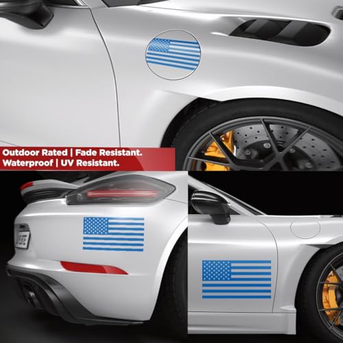 Image of American Flag Vinyl Decal USA Tactical Military Patriotic Subdued (Azure Blue) (Set of 2) Premium Waterproof Vinyl Decal Stickers for Car Truck RV Helmet Bumper Window Laptop Rearview Mirror
