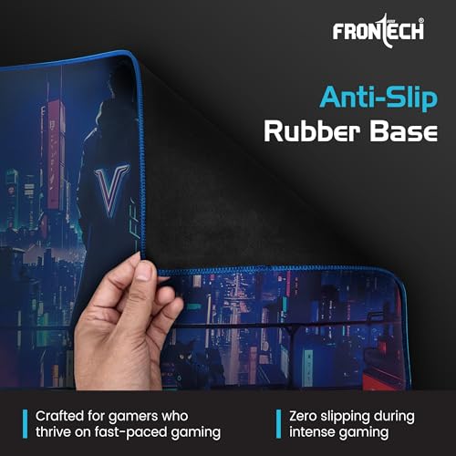 Image of Frontech Extended Gaming Mouse Pad (900 x 400 mm) - Premium Desk Mat with Anti-Slip Rubber Bas | Water-Resistant Surface | Stitched Edges & Ultra-Smooth Control for Gaming & Office (MSP-0058 Blue)