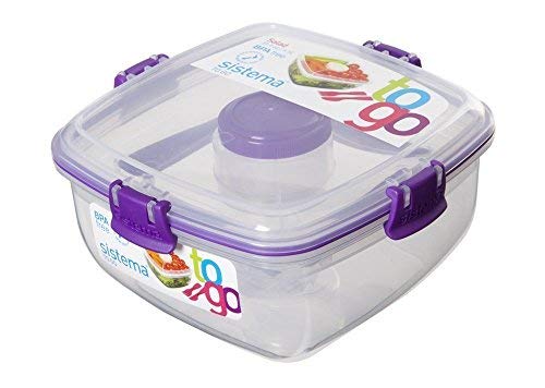 To Go Collection Salad to Go Food Storage Container (2 Pack), 37 oz, Clear with Assorted Color Accents
