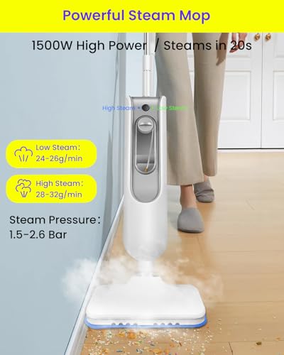 Image of Steam Mop for Floor Cleaning, Effortless Ergonomic Design Floor Steamer for Hardwood and Tile, Adjustable Steam Modes, 1500W High Power, 16.4ft Cord, 400Ml XL Tank, 2 Washable Pad (1) (1)