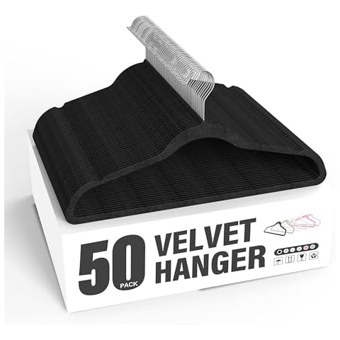 Simple Deluxe 50 Pack Non-Slip Velvet Hangers, 360° Swivel Hooks, Clothes Hangers with Shoulder Notches, Heavy Duty Coat Suit Hangers for Coats & Pants, Black Cover