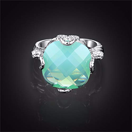Uloveido Super Big Green Asscher-Shape Stone Engagement Rings for Women with Birthstone Y3483