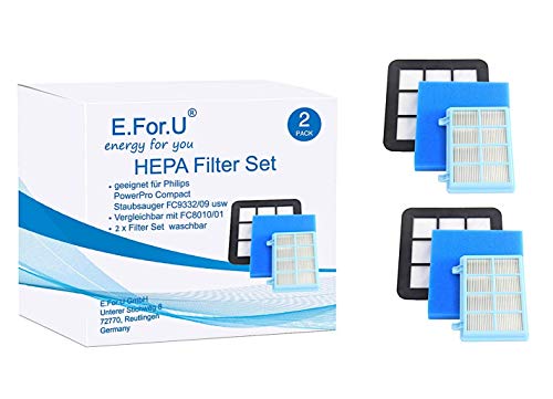 E. for.U Juego de filtros para Philips PowerPro Compact Aspiradora fc9331/09, fc9332/09 etc. （ comparable con fc8010/01 ） 2 X Filter