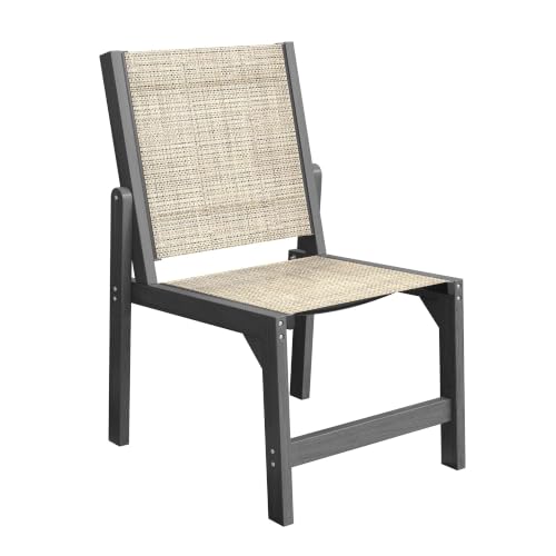 Image of Patio Stackable Chair, HDPE Armless Outdoor Dining Chairs with Wide Seat, All-Weather Textilene Oversized Porch Chair for Garden, Poolside, Backyard, Deck | Grey